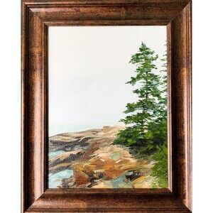 Framed Original Oil Painting Acadia Maine Coast Rocky Seascape 12x15 Signed